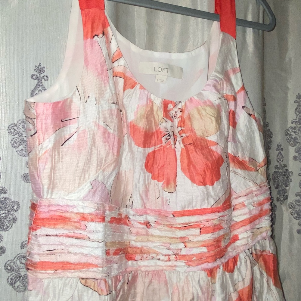 Ann Taylor Loft Ivory Coral Floral Print Dress